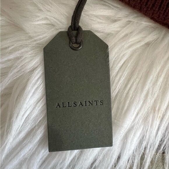 AllSaints Embroidered Script Beanie NWT Burgundy - Picture 4 of 6